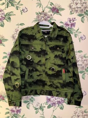 Teddy Fresh Green & Black Tie-Dye Military Utility Jacket